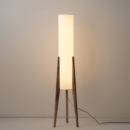 Walnut Floor Lamp with Fabric Shade and Warm Ambient Lighting