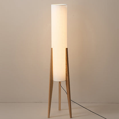 Walnut Floor Lamp with Fabric Shade and Warm Ambient Lighting