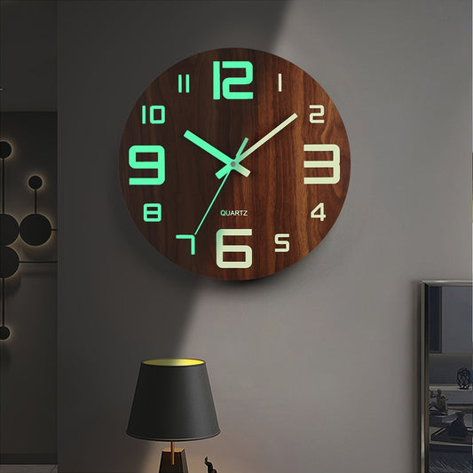 Reloj de pared de nogal fosforescente
