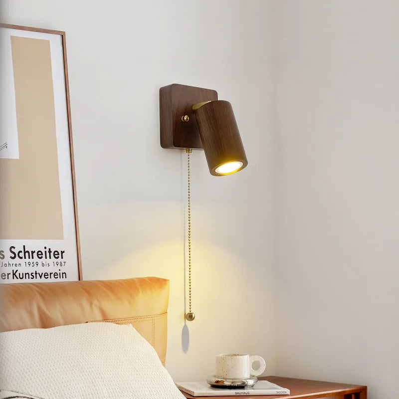 Walnut Wood Adjustable E27 Wall Spotlight
