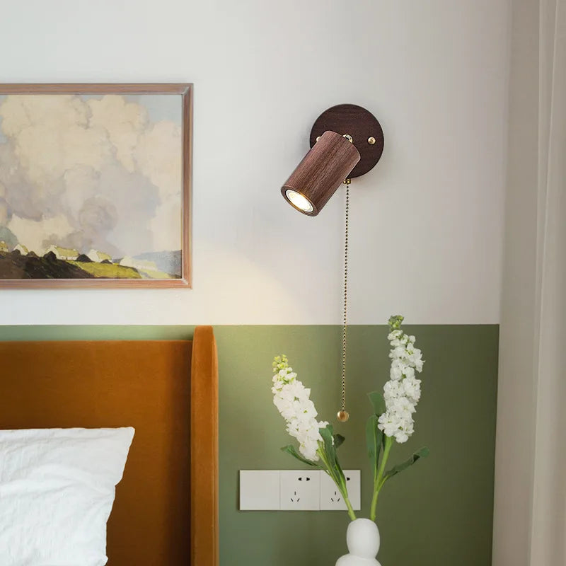 Walnut Wood Adjustable E27 Wall Spotlight