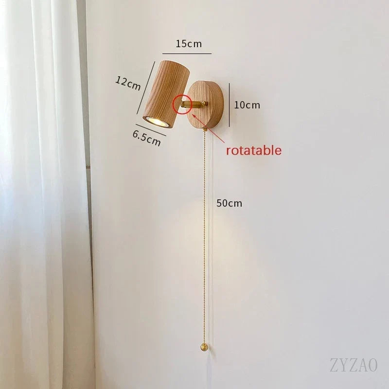 Walnut Wood Adjustable E27 Wall Spotlight