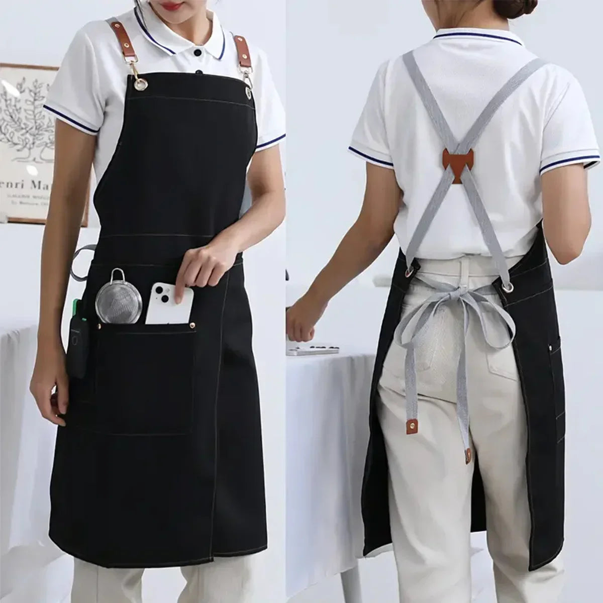 Waterproof Canvas Apron with Split Skirt and Multiple Pockets