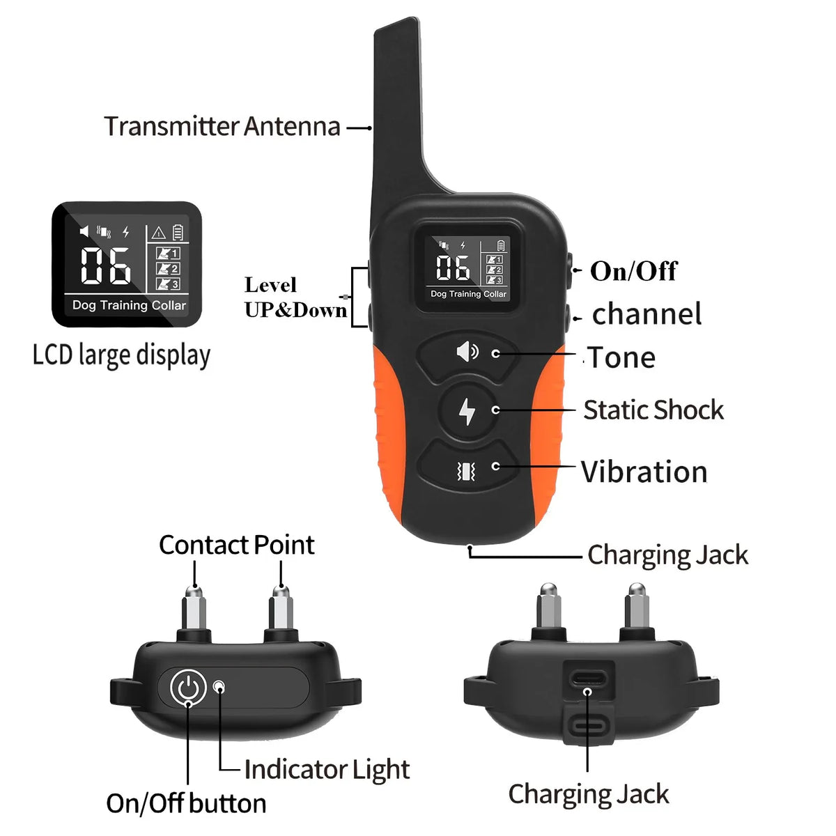 Waterproof Remote Dog Training Collar with Beep, Vibration and Shock Modes