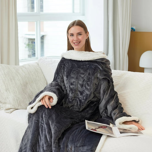 Wearable Electric Heated Sherpa Fleece Blanket with Sleeves