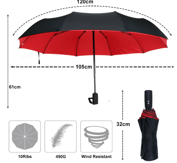 Windproof Storm Umbrella with Compact One-Handed Design