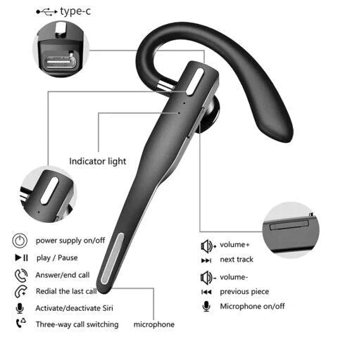 Wireless Bluetooth Headset with Dual Microphone Noise Cancelling and Long Battery Life