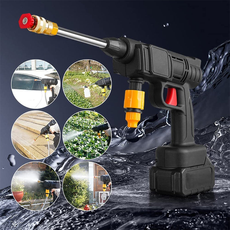 Wireless High-Pressure Spray Gun 22 Bar Portable Cleaning Washer with 2 Nozzles