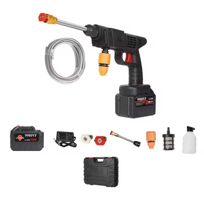 Wireless High-Pressure Spray Gun 22 Bar Portable Cleaning Washer with 2 Nozzles