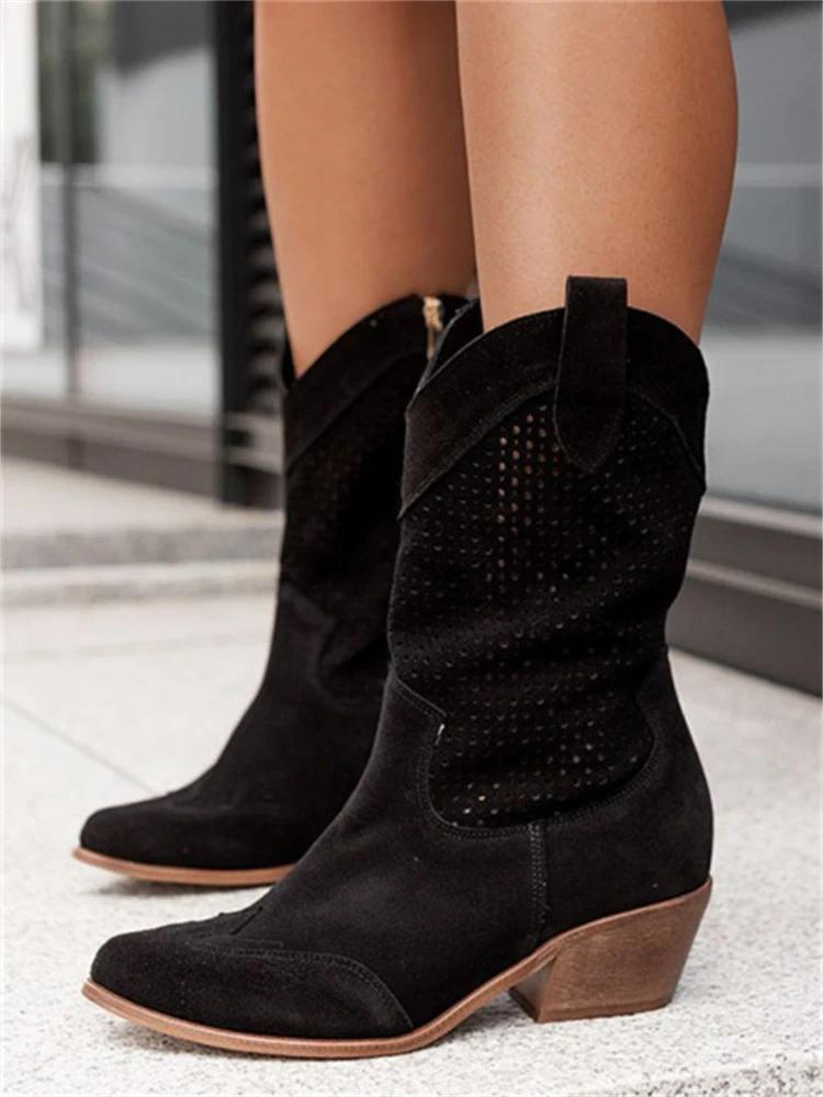 Women's Beige Cowboy Boots with Breathable Design