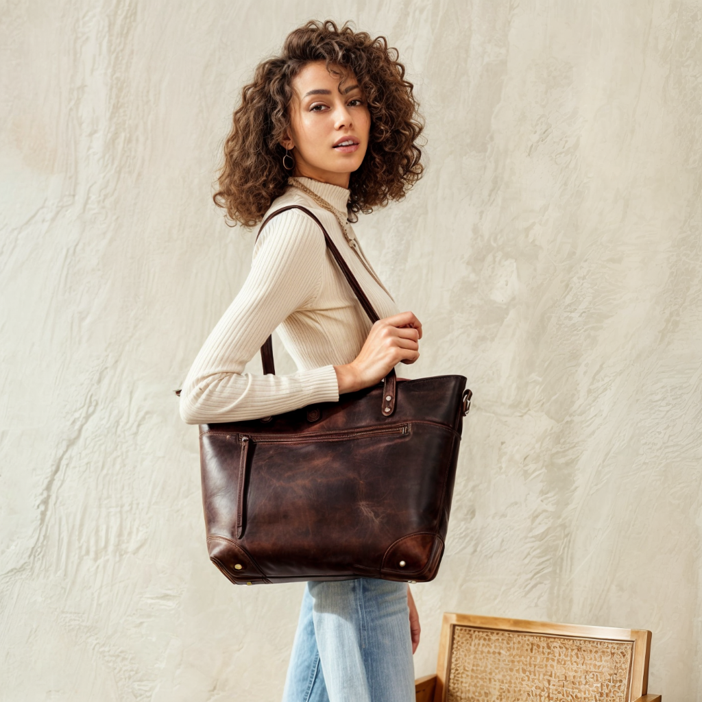 Women's Large Zippered Tote Handbag with Adjustable Strap