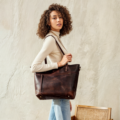 Women's Large Zippered Tote Handbag with Adjustable Strap