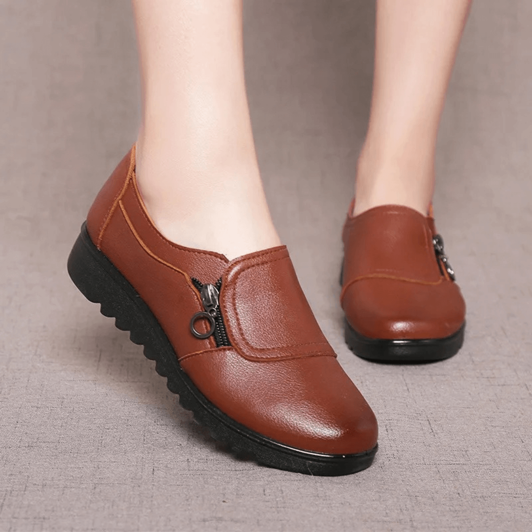 Women's Orthopedic Slip-On Shoes with Zipper Closure and Non-Slip Sole