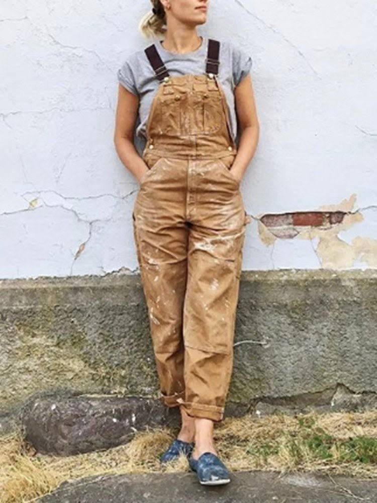 Women's Retro Utility Overalls with Adjustable Straps and Reinforced Knees