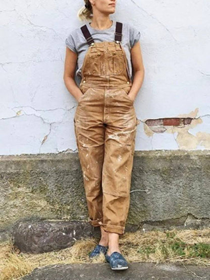 Women's Retro Utility Overalls with Adjustable Straps and Reinforced Knees