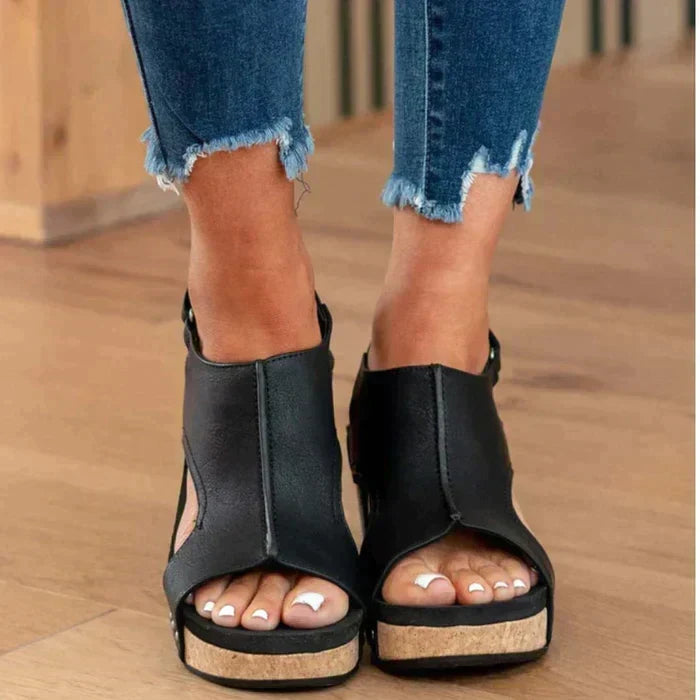 Women’s Wedge Heels with Padded Insole and Velcro Heel Strap