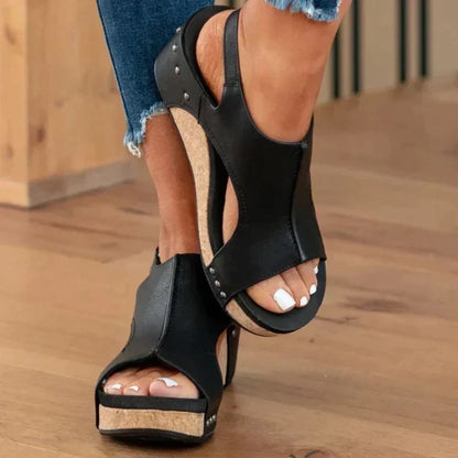 Women’s Wedge Heels with Padded Insole and Velcro Heel Strap