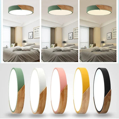 Wood Accent LED Flush Mount Ceiling Light