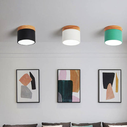 Wood Accent Macaron LED Flush Mount Ceiling Light