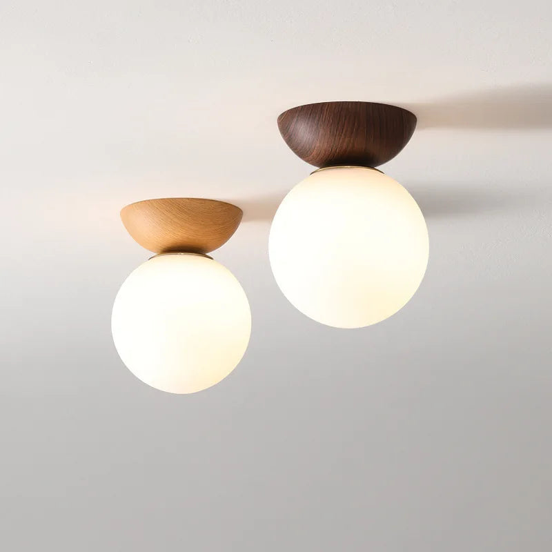 Wood Finish Opal Glass Pendant and Ceiling Light