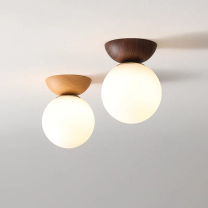 Wood Finish Opal Glass Pendant and Ceiling Light