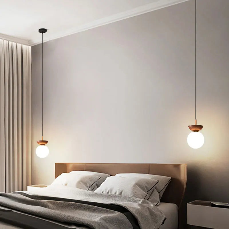 Wood Finish Opal Glass Pendant and Ceiling Light