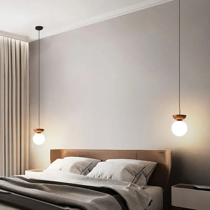 Wood Finish Opal Glass Pendant and Ceiling Light