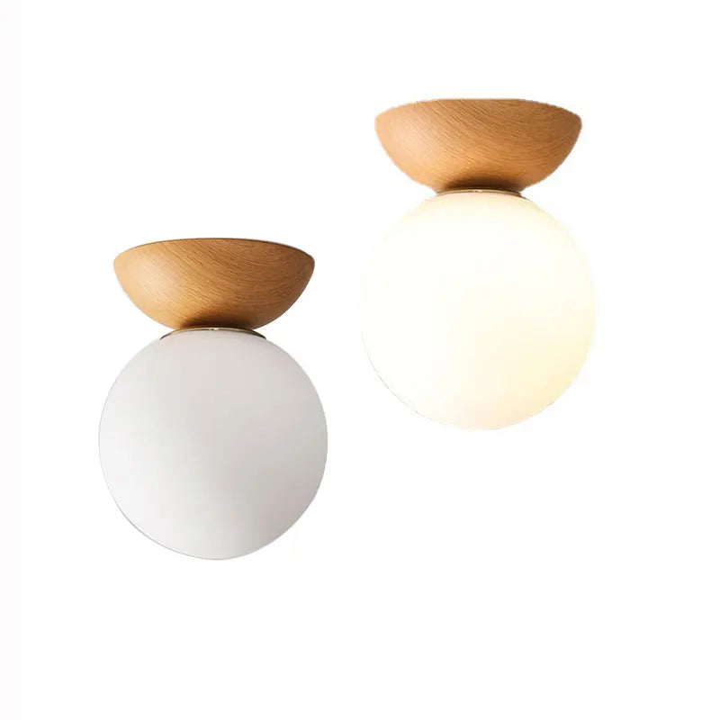 Wood Finish Opal Glass Pendant and Ceiling Light