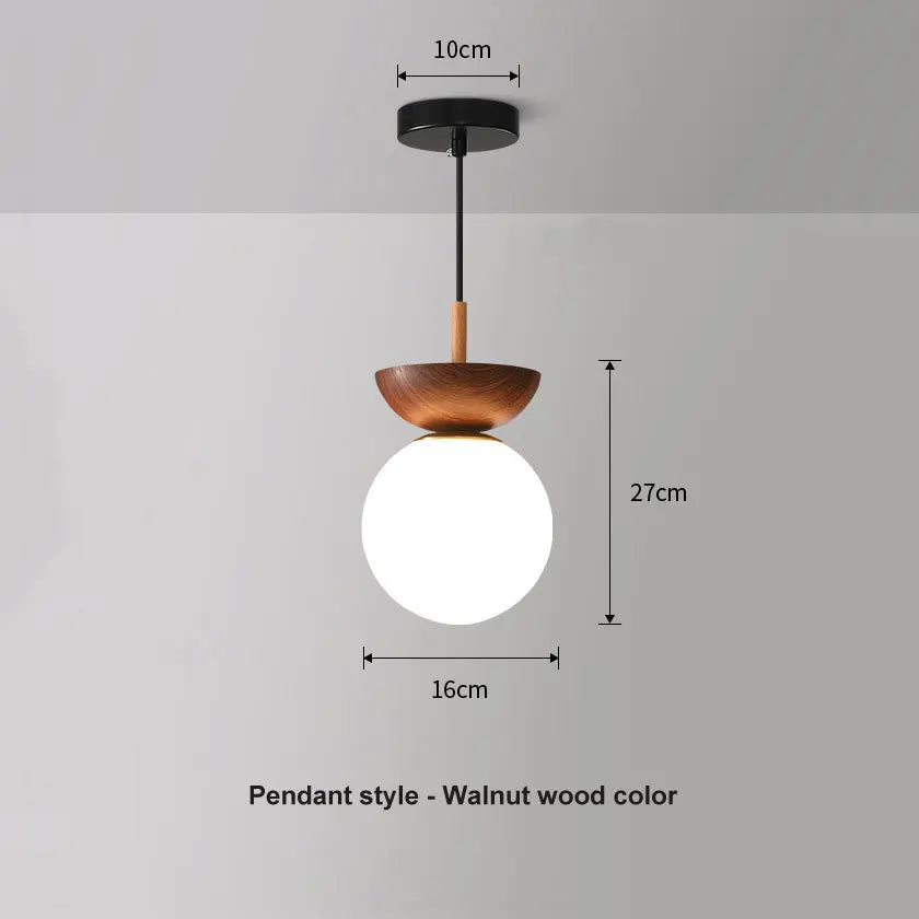 Wood Finish Opal Glass Pendant and Ceiling Light