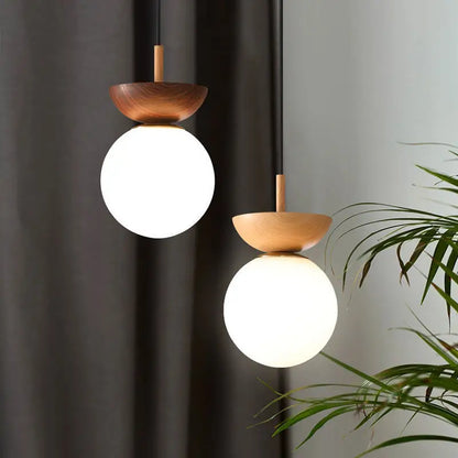 Wood Finish Opal Glass Pendant and Ceiling Light
