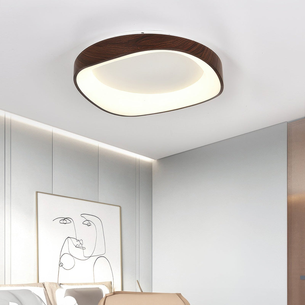 Plafoniera a filo soffitto effetto venatura del legno