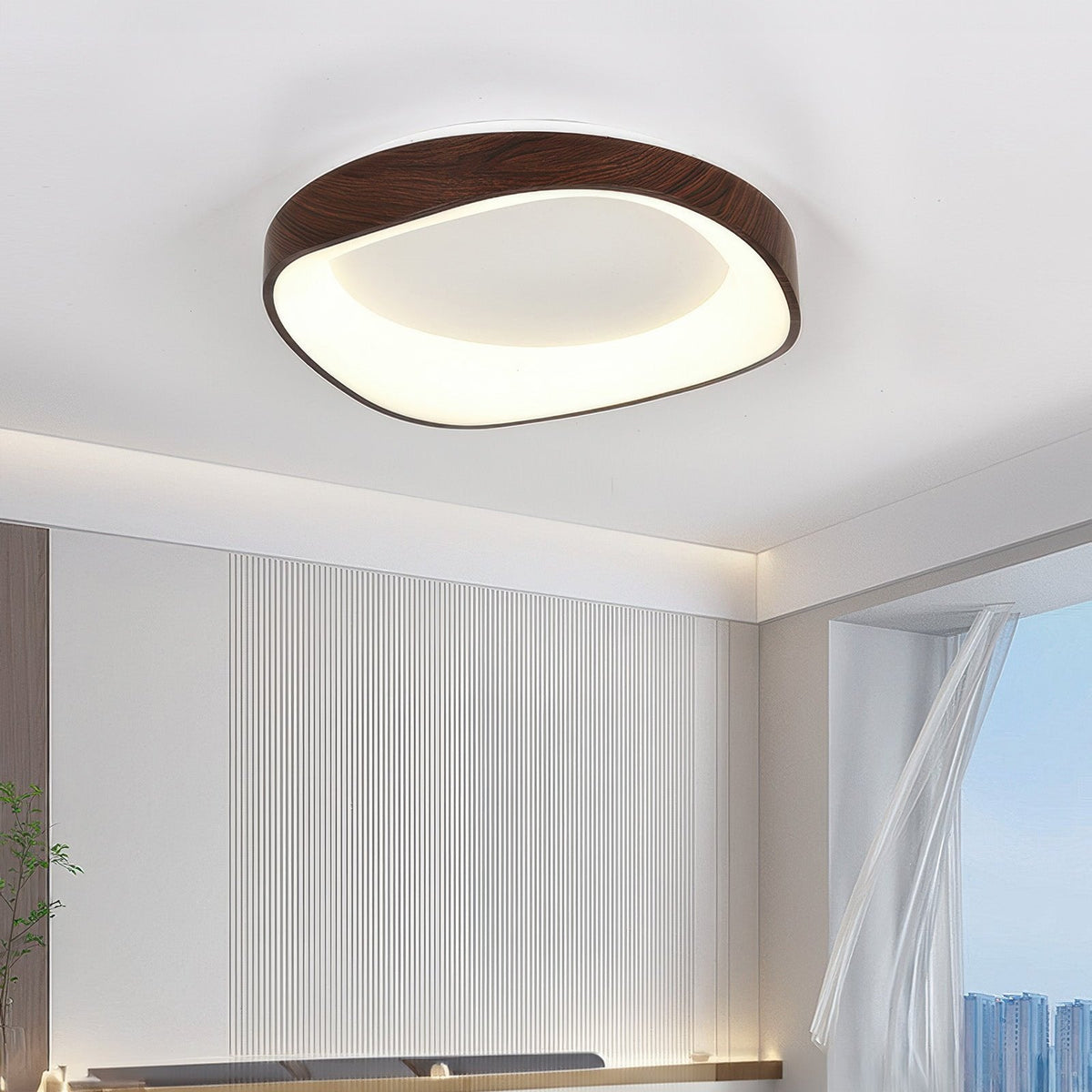 Plafoniera a filo soffitto effetto venatura del legno