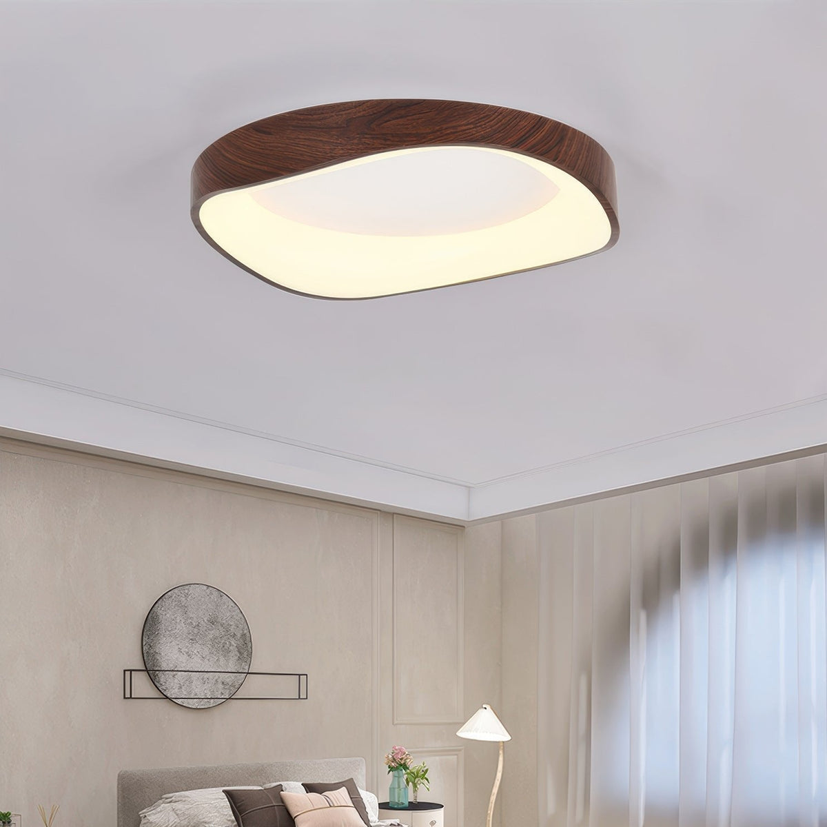 Plafoniera a filo soffitto effetto venatura del legno
