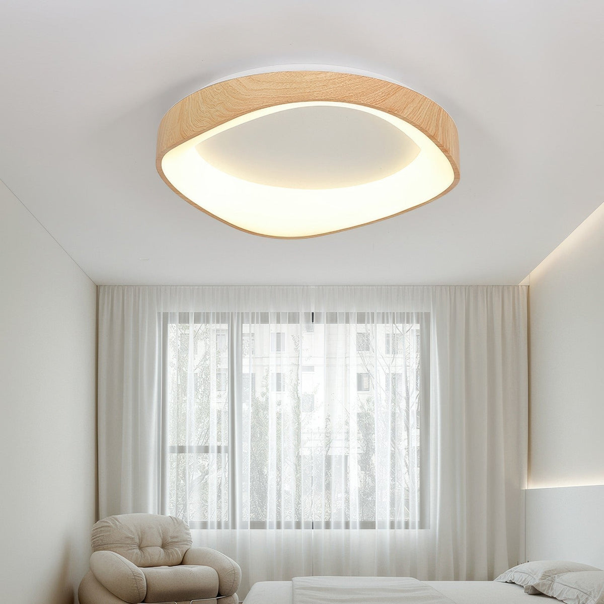 Plafoniera a filo soffitto effetto venatura del legno