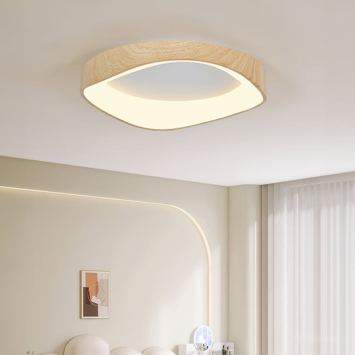 Plafoniera a filo soffitto effetto venatura del legno