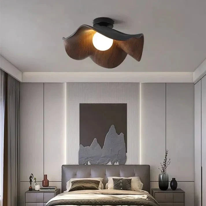 Wood Grain Lotus Flush Mount Ceiling Light