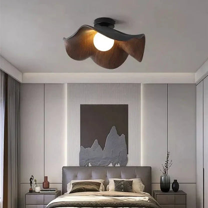 Wood Grain Lotus Flush Mount Ceiling Light