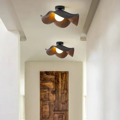 Wood Grain Lotus Flush Mount Ceiling Light