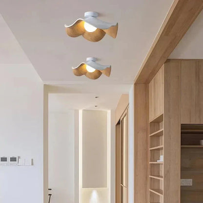 Wood Grain Lotus Flush Mount Ceiling Light