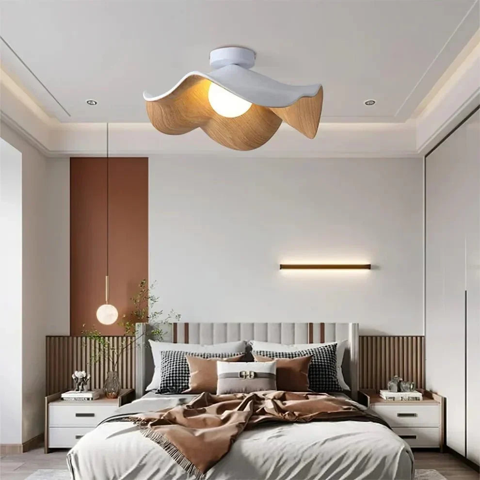 Wood Grain Lotus Flush Mount Ceiling Light