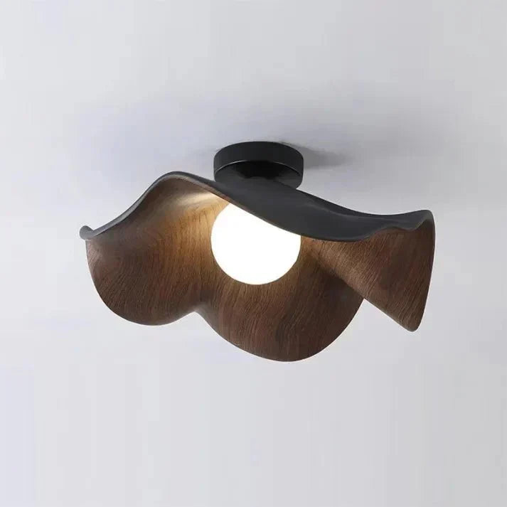 Wood Grain Lotus Flush Mount Ceiling Light