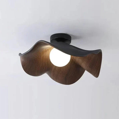 Wood Grain Lotus Flush Mount Ceiling Light
