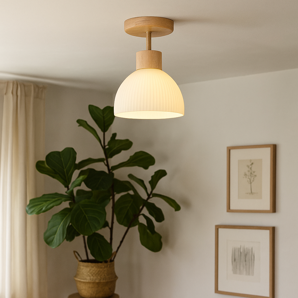 Lampada da soffitto in legno e vetro E27