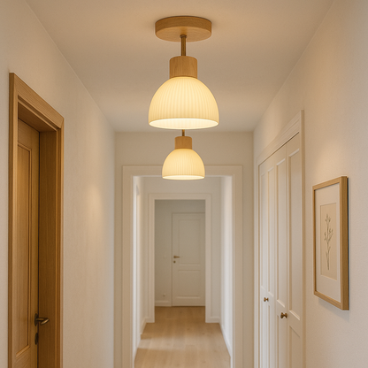 Lampada da soffitto in legno e vetro E27