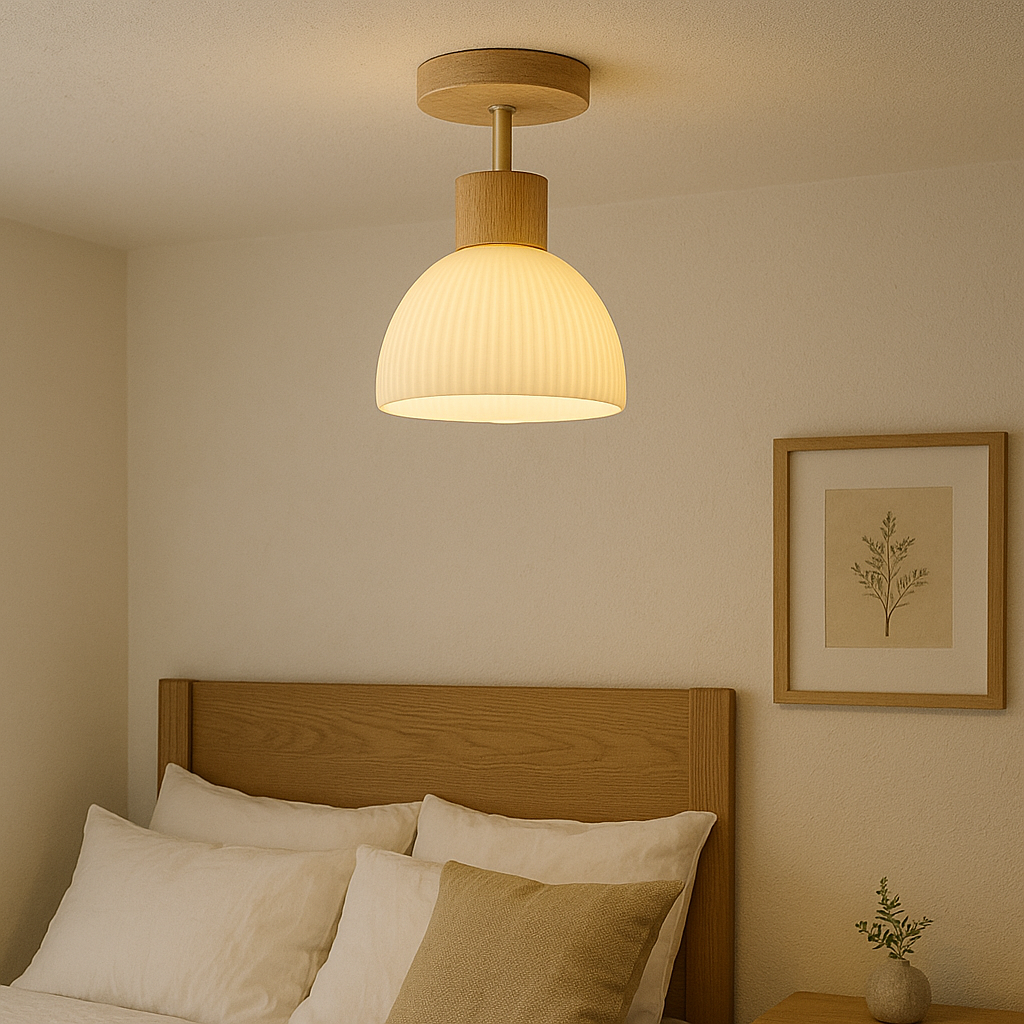 Lampada da soffitto in legno e vetro E27