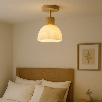 Lampada da soffitto in legno e vetro E27