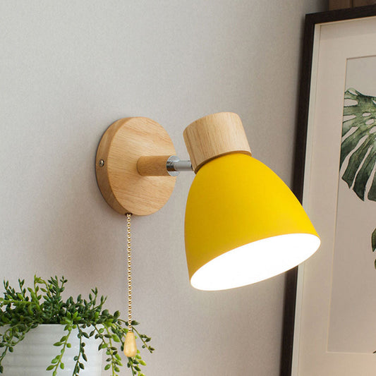 Wood and Iron Adjustable Wall Sconce with Pull Chain