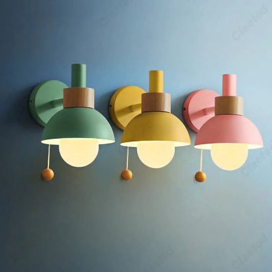 Wood and Metal Pull Chain Wall Sconce
