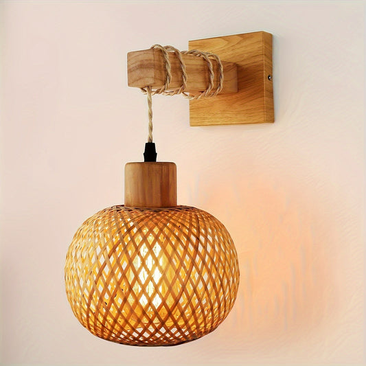 Wood and Rattan Wall Sconce