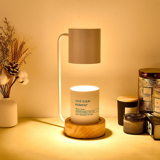 Wooden Base Candle Warmer Lamp with Dimmable Light and Flameless Wax Melter